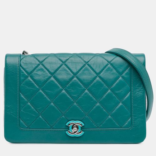 Chanel Turqoise Crumpled Calfskin Leather Bi Quilted Vintage Full Flap Bag - Chanel - Modalova