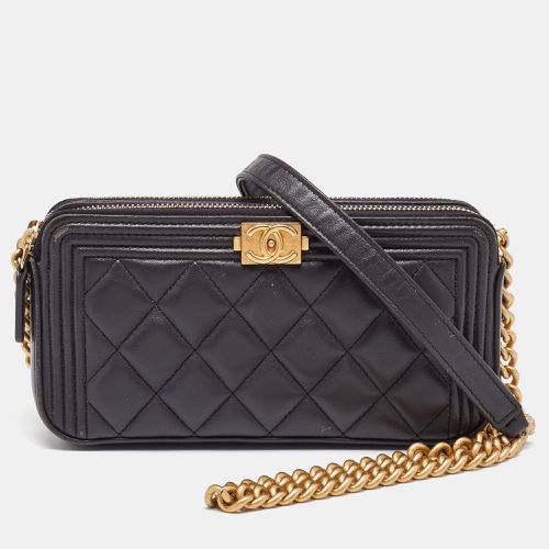 Chanel Grey Quilted Leather Boy Double Zip Chain Clutch - Chanel - Modalova