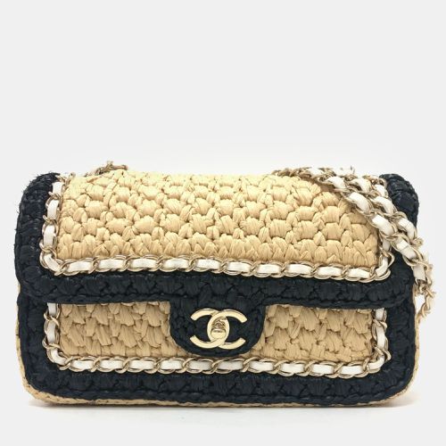 Chanel Beige/Black Raffia Flap Bag - Chanel - Modalova