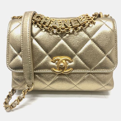 Quilted Lambskin Mini Crystal Logo Letters Chain Handle Flap Bag - Chanel - Modalova