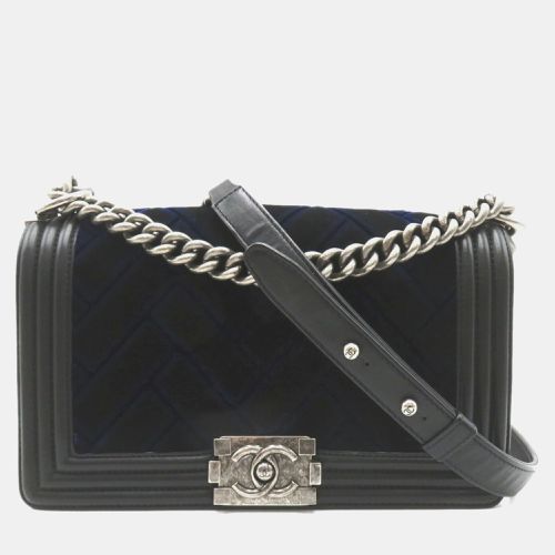 Patchwork Velvet with Calfskin Old Medium Boy Flap Shoulder Bags - Chanel - Modalova