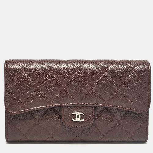 Chanel Plum Quilted Caviar Leather Classic Flap Trifold Wallet - Chanel - Modalova