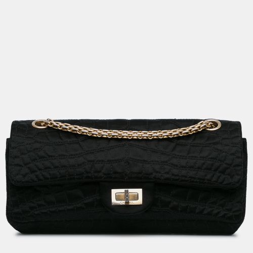 Chanel Black Satin Reissue 2.55 Croc Stitched East West Double Flap Bag - Chanel - Modalova