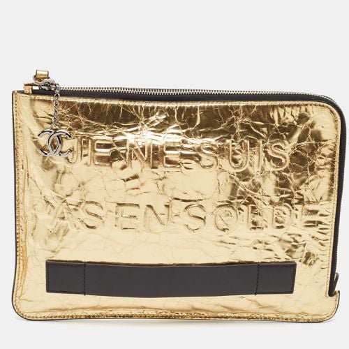 Chanel Metallic Gold Crinkled Leather Je Ne Suis Pas En Solde Clutch - Chanel - Modalova