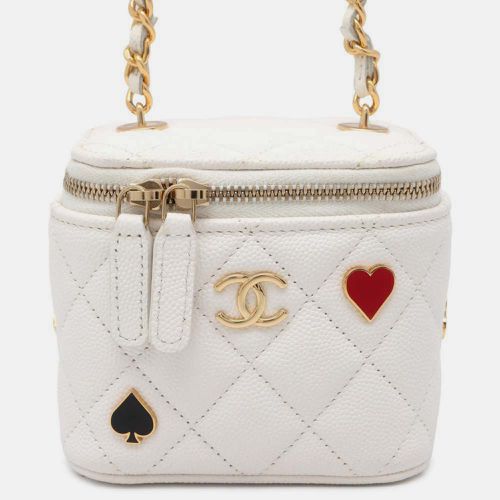 Chanel White Pin Embellished Quilted Caviar Mini Classic Vanity Case with Chain - Chanel - Modalova