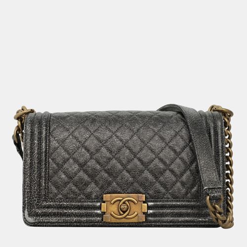 Chanel Metallic Grey Leather Medium Boy Bag - Chanel - Modalova