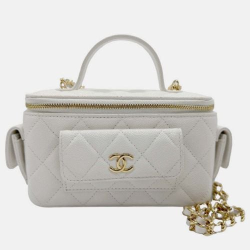 Chanel White Caviar Quilted Polly Pocket East West Top Vanity With Chain - Chanel - Modalova