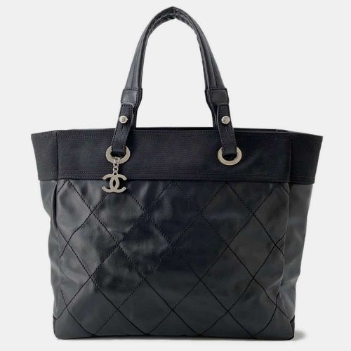 Chanel Black Leather Canvas Paris-Biarritz Tote Bag Size MM - Chanel - Modalova