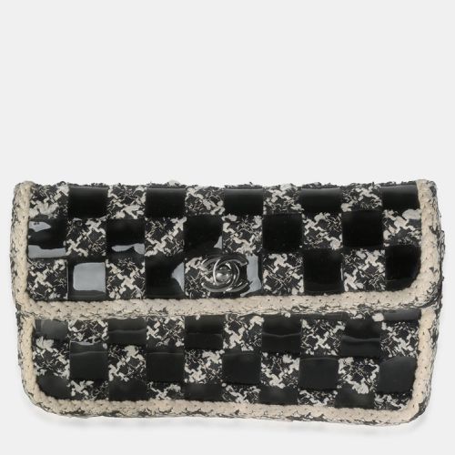 Chanel Black White Tweed Woven Patent Medium Flap Bag - Chanel - Modalova