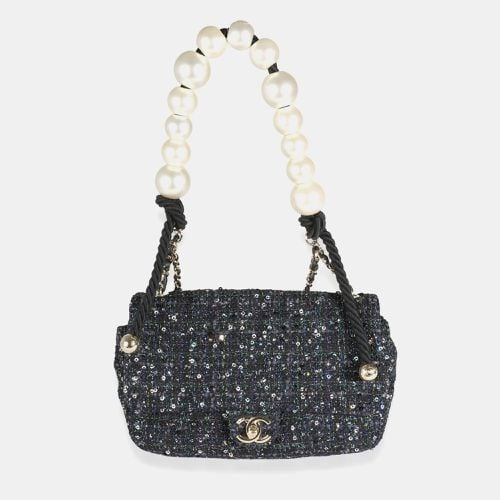 Navy Tweed Sequin Medium Pearl Handle Flap Bag - Chanel - Modalova