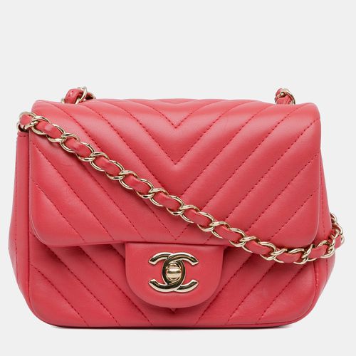 Chanel Pink Lambskin Chevron Quilted Mini Square Flap Bag - Chanel - Modalova