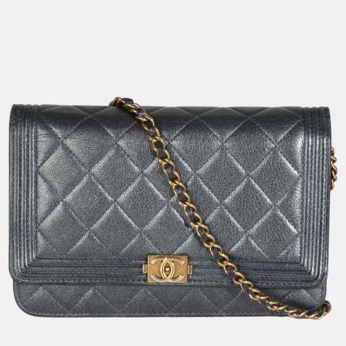 Chanel Gunmetal Quilted Lambskin Boy Wallet On Chain - Chanel - Modalova