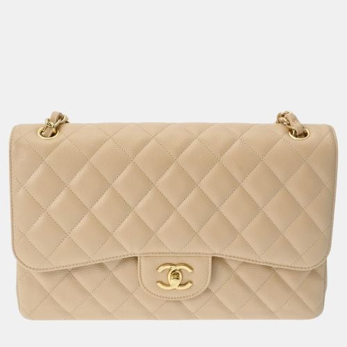 Chanel Beige Caviar Skin Matelasse Chain Shoulder Double Flap 30cm Bag - Chanel - Modalova