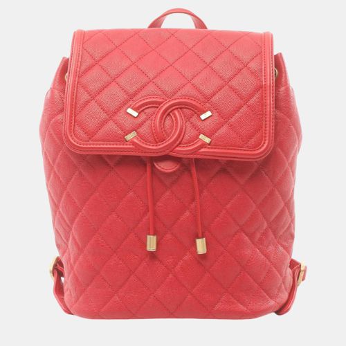 Chanel Red Caviar Skin CC Filigree Matelasse Backpack - Chanel - Modalova