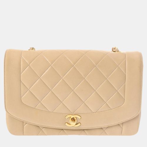 Chanel Beige Lambskin Matelasse Diana 25cm Chain Shoulder Bag - Chanel - Modalova