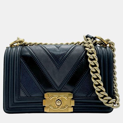 Chanel Metal Navy Gold Leather Boy Bag - Chanel - Modalova