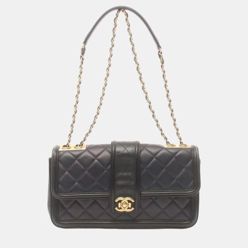 Chanel Navy Black Lambskin Matelasse Shoulder Bag - Chanel - Modalova