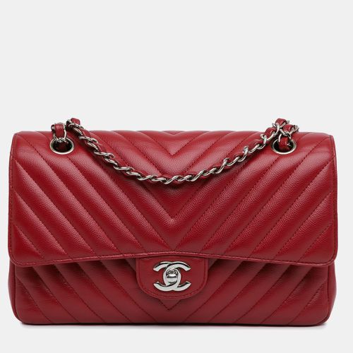 Chanel Red Leather Chevron Classic Double Flap Medium Bag - Chanel - Modalova