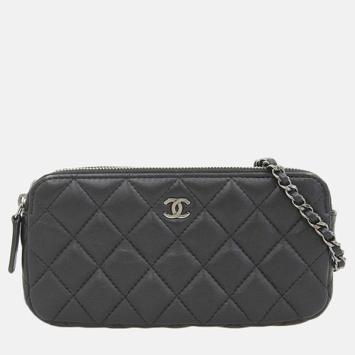 Chanel Black Leather Quilted Double Zip Clutch with Chain - Chanel - Modalova