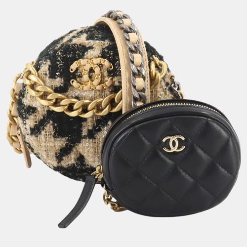 Chanel Beige Black Houndstooth Tweed Leather Chanel 19 Round Chain Shoulder Bag - Chanel - Modalova