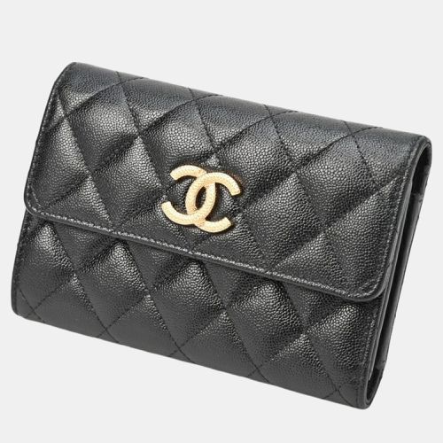 Chanel Black Gold Caviar Skin Matelasse Medium Flap Wallet - Chanel - Modalova