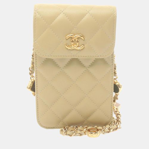 Chanel Beige Lambskin Matelasse Phone Holder Shoulder Bag - Chanel - Modalova