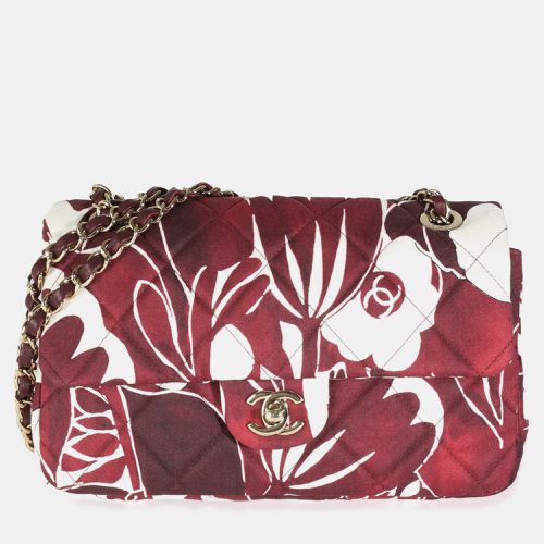 Burgundy/ Floral Printed Silk CC Medium Single Flap Bag - Chanel - Modalova