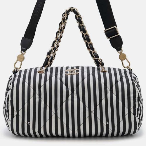 Chanel White/Black Nylon Striped Bowling Bag Large - Chanel - Modalova