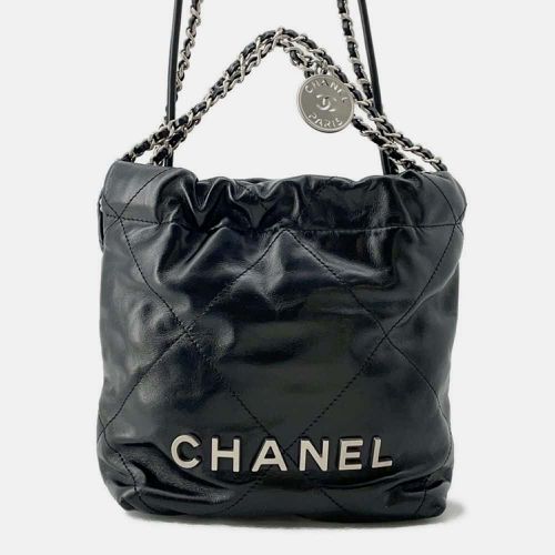 Chanel Black Shiny Calf Leather Chanel 22 CC Logo Matelasse Shoulder Bag Mini Size - Chanel - Modalova