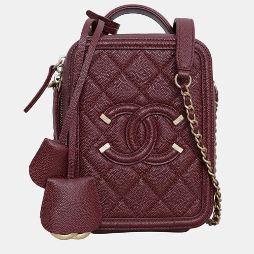 Chanel Maroon Small CC Filigree Vertical Vanity Case Bag - Chanel - Modalova