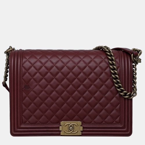 Chanel Maroon Leather Large Boy Bag - Chanel - Modalova