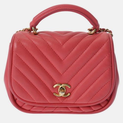 Chanel pink leather chevron V-stitched chain shoulder bag 17cm - Chanel - Modalova