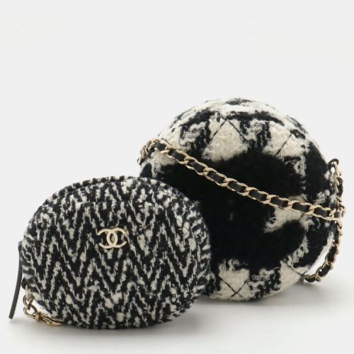 Chanel Boa Ivory White Black Houndstooth Tweed Round Chain Shoulder Pochette Bag - Chanel - Modalova