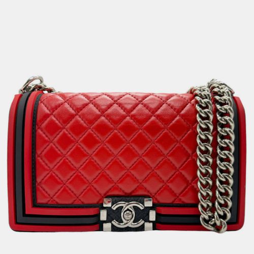 Chanel Red Black Silver Leather Rubber Boy Bag - Chanel - Modalova