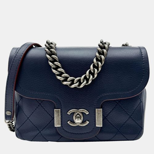 Chanel Matte Navy Leather Matelasse Chain Shoulder Bag 25 - Chanel - Modalova