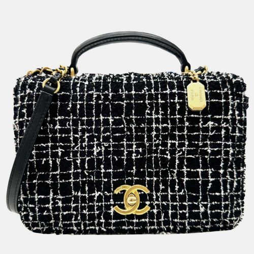 Chanel Black White Tweed Leather Flap Chain Shoulder Bag - Chanel - Modalova