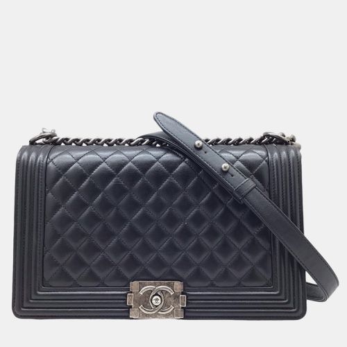 Chanel Black Leather Boy Large Chain Shoulder Bag - Chanel - Modalova