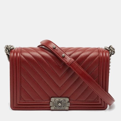 Chanel Dark Red Chevron Leather New Medium Boy Bag - Chanel - Modalova