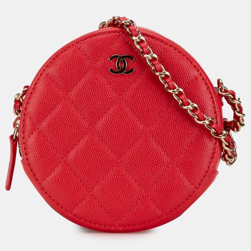 Chanel Red Caviar Leather Quilted Round Clutch With Chain - Chanel - Modalova