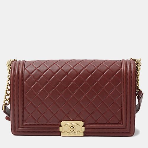 Chanel Burgundy Lambskin Leather Medium Boy Chain Shoulder Bag - Chanel - Modalova