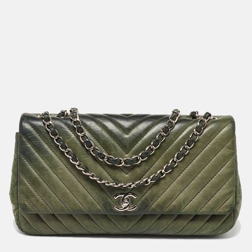 Chanel Green Leather Surpique Chevron Large Flap Bag - Chanel - Modalova