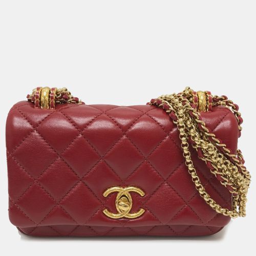 Chanel Red Lambskin Coco Mark Matelasse 3 Chain Shoulder Bag - Chanel - Modalova