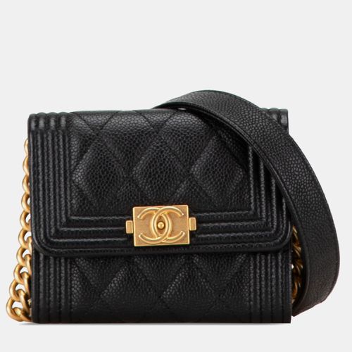 Chanel Black Quilted Caviar Boy Card Holder with Chain - Chanel - Modalova