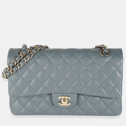 Chanel Grey Quilted Caviar Medium Classic Double Flap Shoulder Bag - Chanel - Modalova