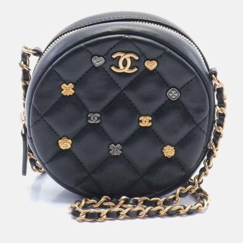 Chanel Black Leather Matelasse Coco Mark Camellia Shoulder Bag - Chanel - Modalova