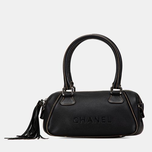 Chanel Black Leather Medium Pebbled Calfskin Lax Tassel Handbag Bag - Chanel - Modalova