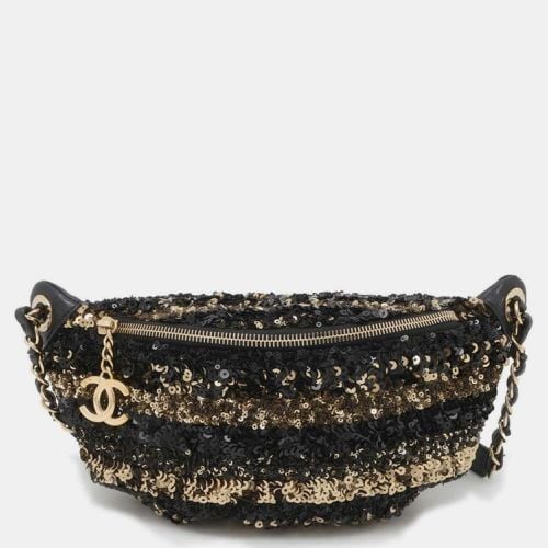 Chanel Black Leather Sequins Matelasse Coco Mark Waist bag - Chanel - Modalova