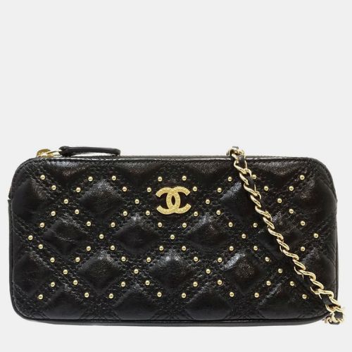 Chanel Black Lambskin Matelasse Coco Mark Wallet Chain Studs - Chanel - Modalova