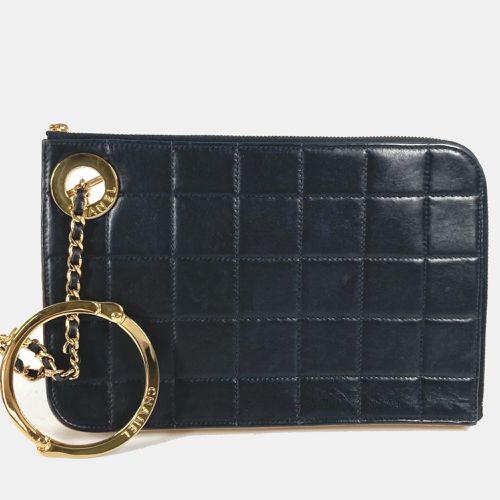 Chanel Black Gold Chocolate Bar L-Shaped Zipper Chain Clutch Bag - Chanel - Modalova