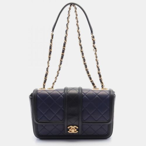 Chanel Navy Black Lambskin Matelasse Shoulder Bag - Chanel - Modalova